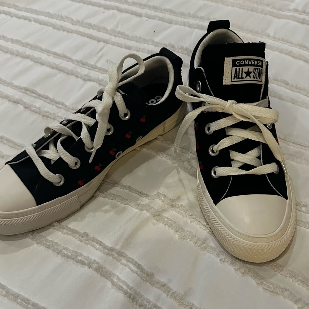 Converse All Stars Black Sneakers with Red Cherry Accents